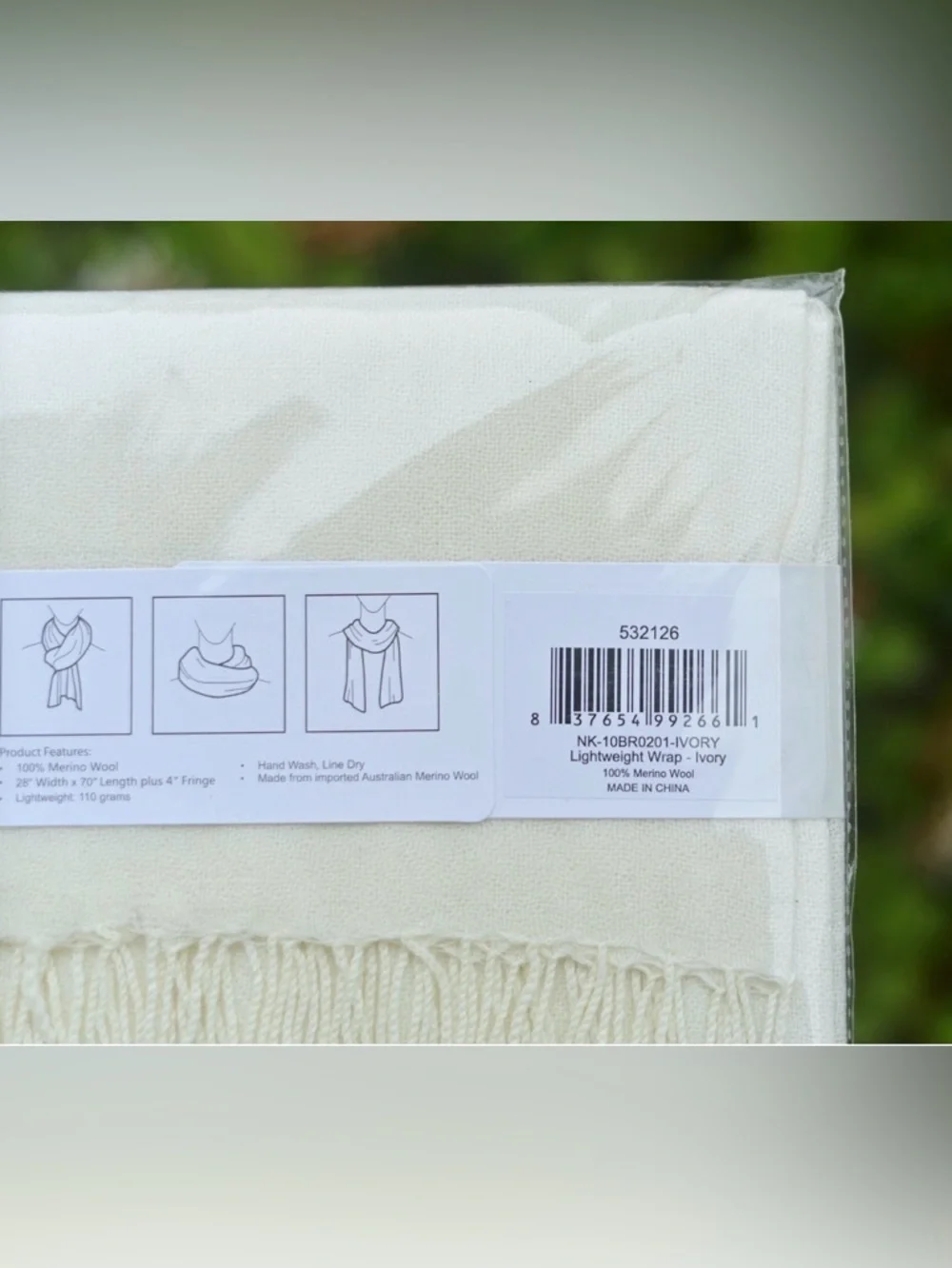 Naturally  Knotty Shawl Scarf Wrap  Merino Wool‎ Color: Ivory